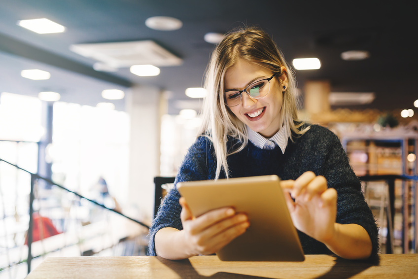 Student studying on tablet